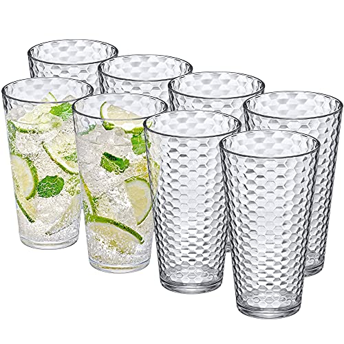 Amazing Abby - Snowflake - 24-Ounce Plastic Tumblers (Set of 8), Clear Reusable Plastic Cups, Stackable, BPA-Free, Shatter-Proof, Dishwasher-Safe - style: All-Clear, 24 oz