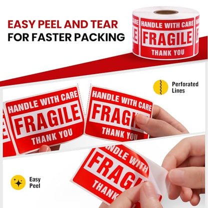 3 × 2 Inch Fragile Stickers Strong Adhesive Handle with Care Stickers Pre-Perforated Line Fragile Labels for Shipping Moving (500 PCS, 1 Roll) - size: 3" × 2", style: 1 Roll-500 PCS