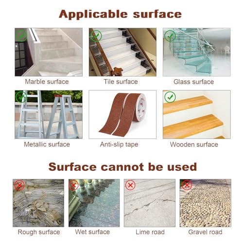 BOMEI PACK Anti Slip Traction Tape,2 Inch x 16.5 Ft,Heavy Duty Non Slip Tape,Grip Tape for Stairs, Tread Step, Indoor & Outdoor Use,Waterproof Stairs Non Skid Treads (Brown) - color: Brown
