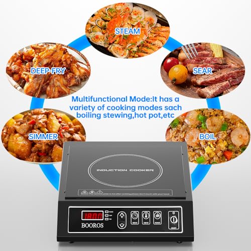 BOOROS Portable Induction Cooktop, 9.6" Heating Coil with 8" Core, 1800W