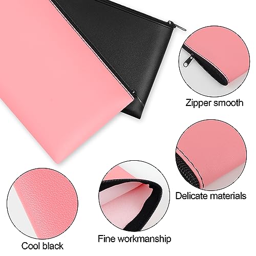 2 PCS Money Bag 11"x6.1", Safe Durable Waterproof Bags With Zipper for Cash, Coin Bank PU Leather Pouch, Bank Bags for Checks, Cosmetics, Bills, Receipts, Tool Storage - color: 1 Pieces Black & 1 Pieces Pink