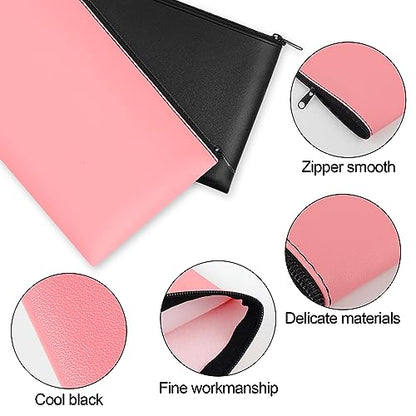 2 PCS Money Bag 11"x6.1", Safe Durable Waterproof Bags With Zipper for Cash, Coin Bank PU Leather Pouch, Bank Bags for Checks, Cosmetics, Bills, Receipts, Tool Storage - color: 1 Pieces Black & 1 Pieces Pink