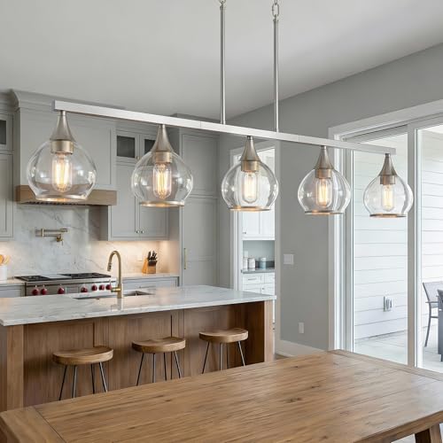 Phaosio Kitchen Island Linear Pendant Light, 5-Light, E26 Base - color: Brushed Nickel, size: 5-Light