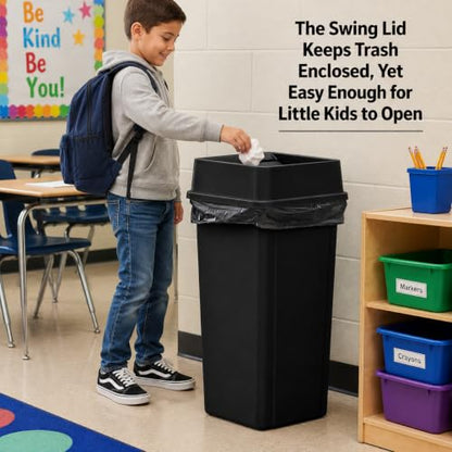 23 Gallon Black Square Plastic Kitchen Trash Can with Drop Lid - color: Black