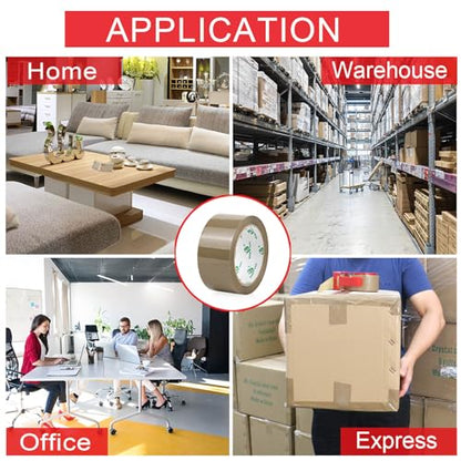 BOMEI PACK Brown Packing Tape with Dispenser, 2.4 Mil 1.88 Inch x 60 Yards, 3 Refills Rolls Packaging Tape for Moving, Shipping and Storage