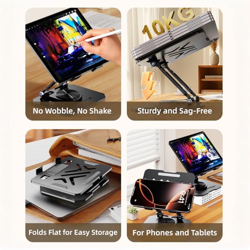 Ultra-Stable 360° Rotatable Metal Tablet Stand, Adjustable Folding Desktop Stand for iPad/iPhone/Switch, Universal Use for Office/Movie/Studying/Drawing/Gaming, Black - color: Soccer Stand - Black