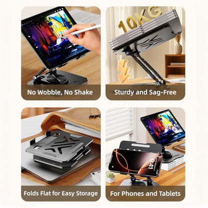 Ultra-Stable 360° Rotatable Metal Tablet Stand, Adjustable Folding Desktop Stand for iPad/iPhone/Switch, Universal Use for Office/Movie/Studying/Drawing/Gaming, Silver - color: Soccer Stand - Silver