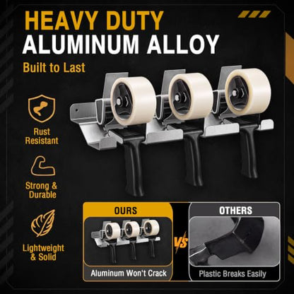 Pelopy Aluminum Wall Mount Tape Gun Holder Dispenser, Silver, 3 Roll Holder - color: Silver, size: 3 Roll Holder
