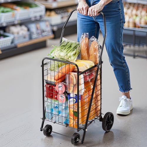 VEVOR Shopping Cart, Folding Grocery Utility Cart with Swivel Wheels, 90 LBS Large Load Capacity, Heavy Duty Rolling Laundry Basket Butler for Laundry, Shopping, Camping, Grocery, Luggage, Black - size: Small