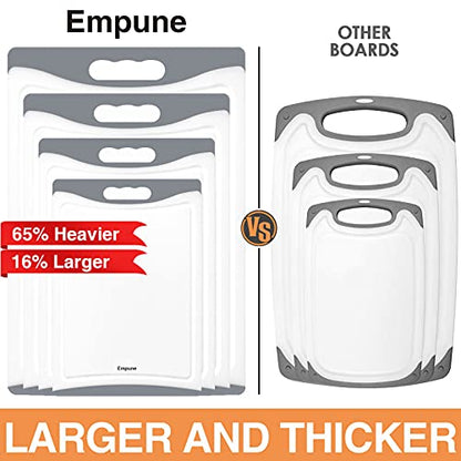 Empune BPA-Free Plastic Cutting Board for Kitchen with Juice Grooves, Extra Large Dishwasher Safe Cutting Boards Set of 4 with Handles, Thick Non-Slip Chopping Board for Meat, Fruit and Chicken, Grey - color: Gray