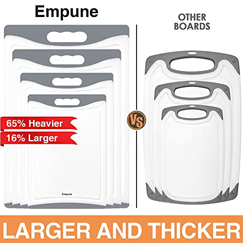 Empune BPA-Free Plastic Cutting Board for Kitchen with Juice Grooves, Extra Large Dishwasher Safe Cutting Boards Set of 4 with Handles, Thick Non-Slip Chopping Board for Meat, Fruit and Chicken, Grey - color: Gray