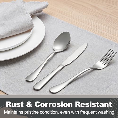 Runfly 40-Piece Silver Flatware Set, Stainless Steel Cutlery Set for 8 - color: Silver, size: 40