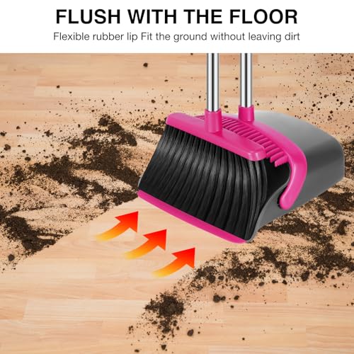 NACENA Broom and Dustpan Set with 52-in Long Adjustable Handle, Grey Rose - color: Grey-rose, size: 1 Pack