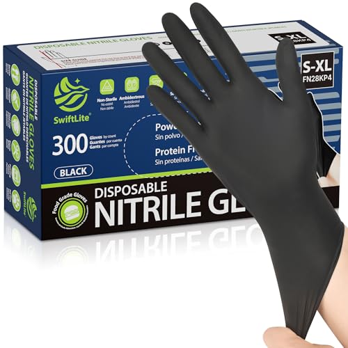 SWIFTLITE Black Nitrile Gloves Disposable Latex Free, Food Safe - color: 05-black(small 300)
