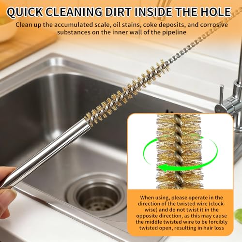 14pcs Brass Wire Brush Stainless Steel Wire Brushes Bottle Brush Set, 12" Round Wire Brushes, Tube Cleaning Brush for Pipe, Tube, Auto Parts, Bottles (6mm/8mm/10mm/12mm/15mm/20mm/22mm)