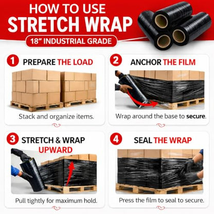Simply Cool 40 Pack Stretch Wrap 18 Inch 80 Gauge Shrink Wrap Black - color: Black, size: 40 Pack