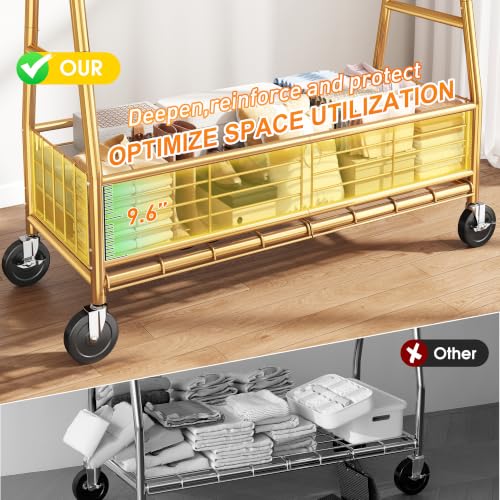 Raybee Gold Clothing Rack, 630LBS, Double Rods with Storage Basket - color: Gold, style: Double Rods