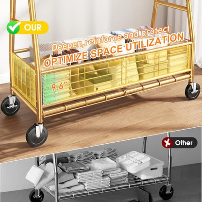 Raybee Gold Clothing Rack, 630LBS, Double Rods with Storage Basket - color: Gold, style: Double Rods