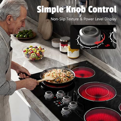 30 Inch Electric Cooktop Anti-slip Knob, 5 Burner Cookrop 8500W - size: 30 Inch 5 Burner 585138