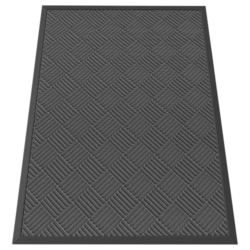 Indoor Outdoor Door Mat, 4' x 3' Doormat for Entryway, Gray - color: Grey Diamond, size: 3' x 4' (Rectangular)