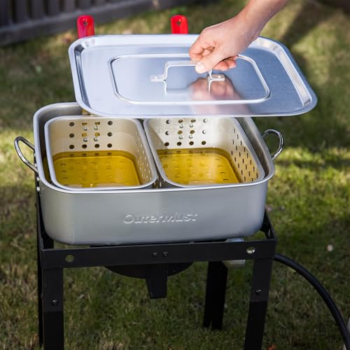 OuterMust 58,000 BTU Outdoor Fish Fryer with Baskets and Lid, 18 Qt. Propane Deep Fryer and 2 Inner Baskets, Ideal for Frying Fish, Chicken Wings, French Fries - size: 18 Qt. with Baskets and Lid