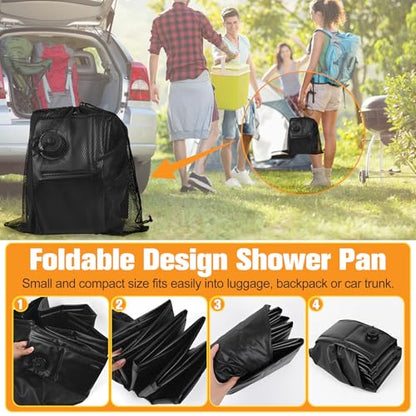 Upgraded Portable Shower Pan 41"x41"x5" - Heavy-Duty Non-Slip Base with Drain Hole & Mesh Storage Bag | Collapsible Camp Shower Tray for RV, Beach, Glamping | Leakproof Outdoor Bath Floor