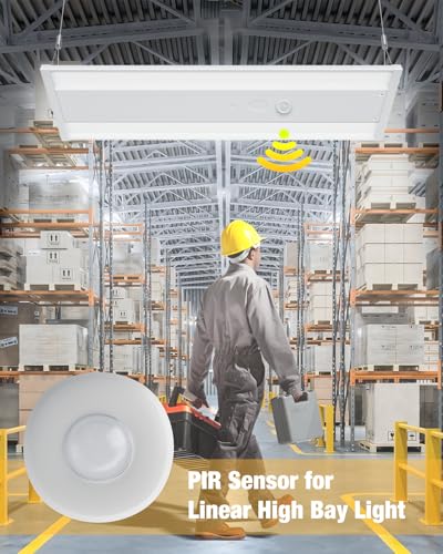 210W LED Linear High Bay Light with PIR Sensor，LED High Bay Shop Lights Fixture, Compatible with Industrial 120-277V, LED Linear High Bay Light for Shop Garage Warehouse