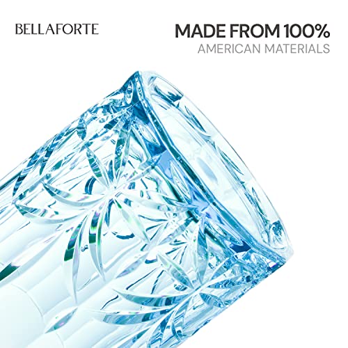 BELLAFORTE Shatterproof Tritan Plastic Short Tumbler, Set of 4, 13oz - Myrtle Beach Unbreakable Crystal Cut Old Fashioned Drinking Glasses for Whiskey - BPA Free - Dishwasher Safe - Blue - color: Blue