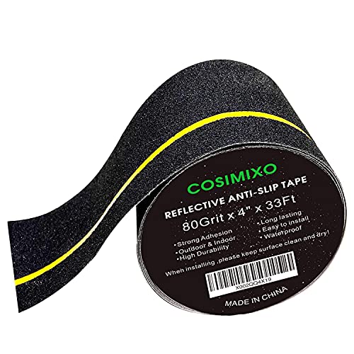 COSIMIXO 4" x 33FT Anti Slip Tape with Reflective Stripe,Premium Grip Tape Non Slip Stair Treads Tape,Non Skid Tape, High Traction Adhesive for Stairs Step Black/Yellow (Pack of 3) - color: Black/Yellow, size: 4Inch x 33Ft (Pack of 3)