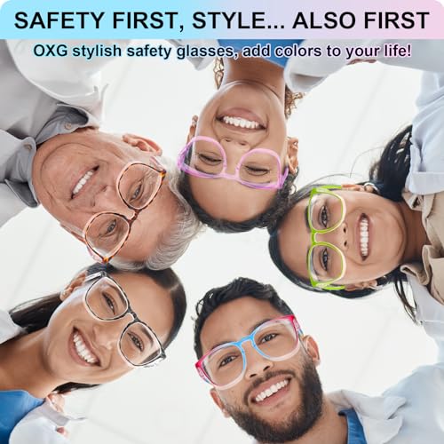 OXG 4 Pack Safety Glasses Anti Fog Goggles, Blue Light Blocking Stylish Safety Glasses for Women Nurses Protective Eyewear - color: Leopard+clear+black+blue