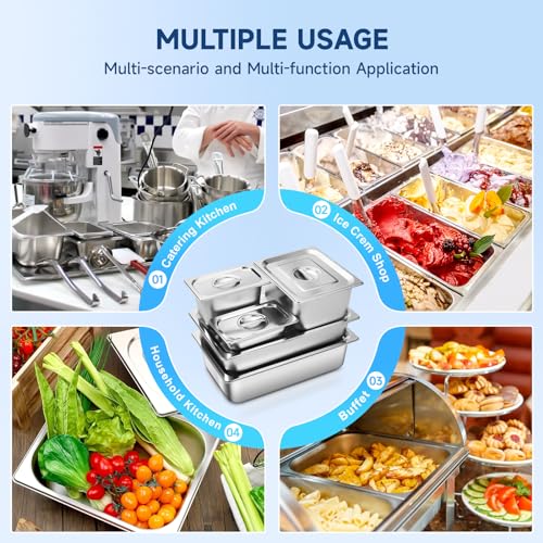 Hotel Pans With Lids 1/4 Quarter Size 2.5 Inch Stainless Steel Food Pans - color: 1/4 Size, size: 2.5" Deep
