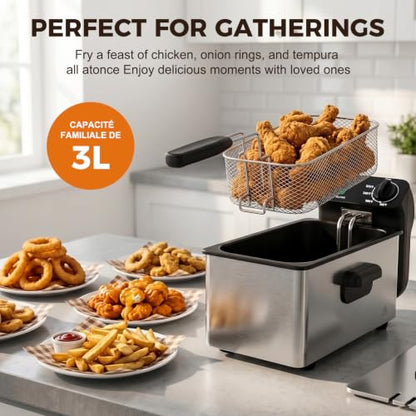 OSTBA Electric Deep Fryer with Basket, 3.2QT Stainless Steel Countertop - size: 3.2QT