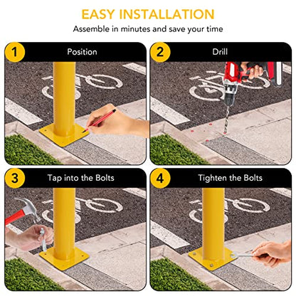 6 Pcs Safety Bollard,36 Inch High Heavy-Duty Yellow Safety Bollard Steel Posts,4.5 Inch Diameter,Safety Bollard with 16 Anchor Bolts - Ideal for Traffic Control, Driveway Barriers,Parking Poles - size: 6 packs 36 inch