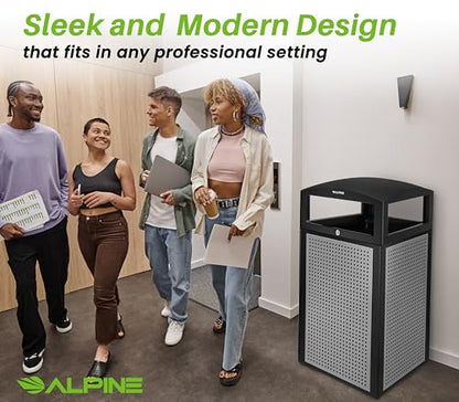Alpine 40-Gallon Outdoor Commercial Trash Can with Locking Lid – Heavy-Duty Weather-Resistant Metal Garbage Bin with Removable Liner for Parks, Restaurants & Public Spaces