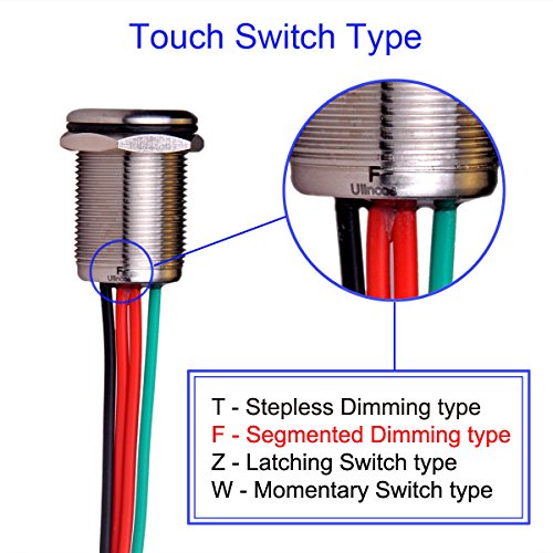 Touch Switch UT19F1 Segmented Dimming Switch DC 6V to 24V Blue LED Suitable for 19mm 3/4" Mounting Hole - color: Segmented Dimming