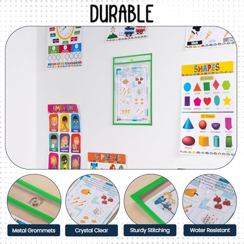 Essex Wares - 6 Pack, Blues & Greens Dry Erase Pockets, 10" W x 13.5" T - color: Blues & Greens