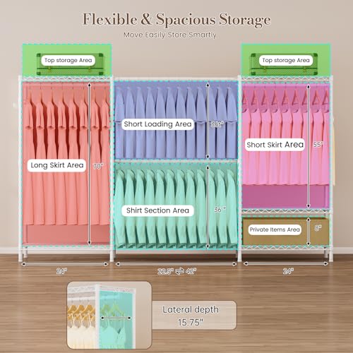 Golpart Heavy Duty Clothing Rack with Adjustable Shelves Clothes Wardrobe - color: White, size: 15"DX(70-88)"WX74.5"H