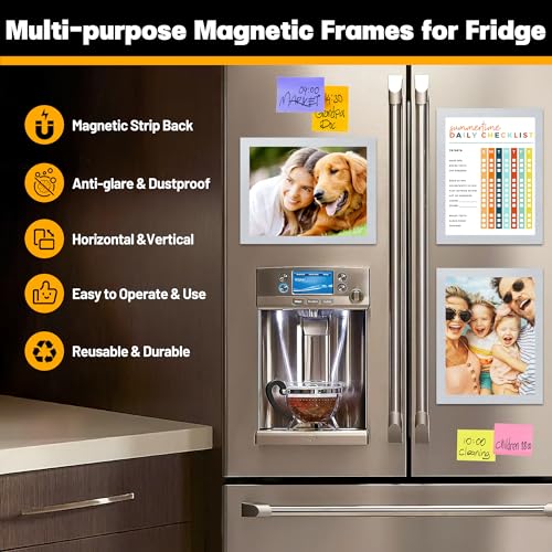 5Packs Magnetic Frames for Refrigerator - 8.5x11 Magnetic Sign Holder with Metal Surface - File/Paper/Document Holder & Photos/Picture/Poster Frame for Home/Office (Silver) - color: Silver, size: 5Pack 8.5"x11"