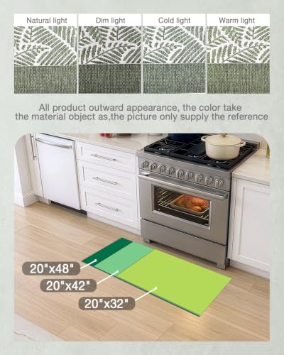 LUMI Anti Fatigue Mats for Kitchen Floor Extra Thick Cushioned, 20x48 - color: Leaf Green, size: 1'8" x 4' (Rectangular)