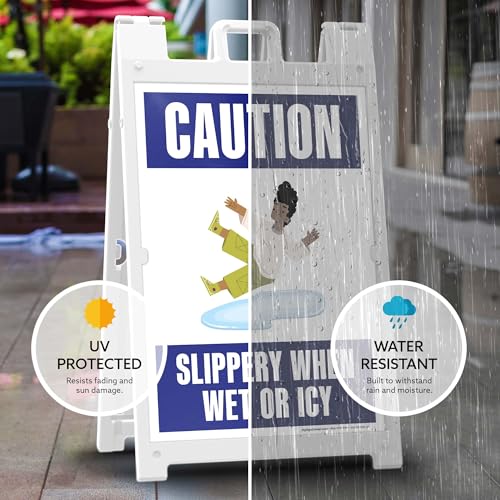 Caution Slippery When Wet Or Icy With Graphic Folding Floor Sign, 24x36 Inches, Portable A Frame, Made in USA by My Sign Center - size: 24x36 Plastic