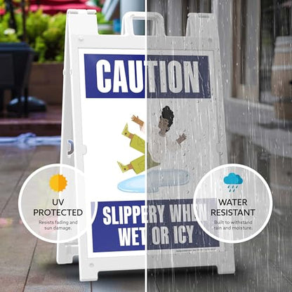 Caution Slippery When Wet Or Icy With Graphic Folding Floor Sign, 24x36 Inches, Portable A Frame, Made in USA by My Sign Center - size: 24x36 Plastic
