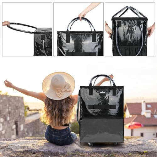 Large Reusable Grocery Bag On 5 Wheels, 130L Foldable Rolling Tote Bag - color: Black, size: Large