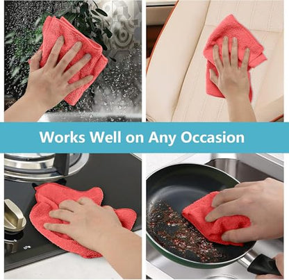 HOMEXCEL 100PK Microfiber Cleaning Cloth, Cleaning Rag for Home, 11.5x11.5 - color: Red