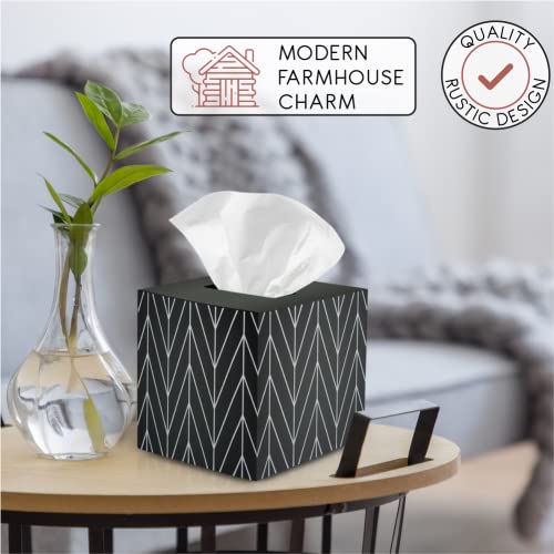 Ilyapa Wooden Tissue Box Cover, Black Wood Chevron Design - Modern Printed Wooden Tissue Holders - color: Black Wood Chevron, size: 5" Square