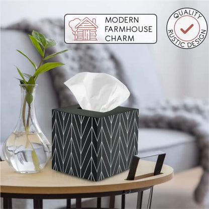 Ilyapa Wooden Tissue Box Cover, Black Wood Chevron Design - Modern Printed Wooden Tissue Holders - color: Black Wood Chevron, size: 5" Square