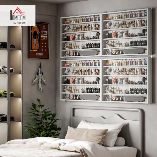 HOMCOM 5-Tier Wall Mounted Display Cabinet Glass Doors Gray - color: Grey