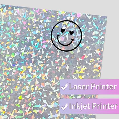 Holographic Sticker Paper for Inkjet & Laser Printer 8.5x11 inch Printable Vinyl Holographic Sticker Paper Self-Adhesive Waterproof- Diamond, Rainbow, Dots, Transparent- 20 Sheets - color: 4 Style- B, size: 8.5" x 11"