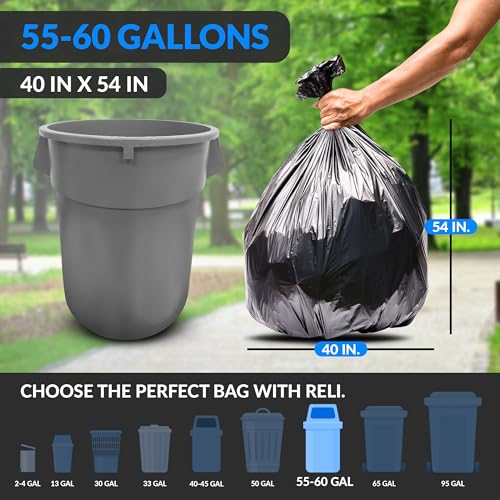 Reli. 55 Gallon Trash Bags Heavy Duty (100 Count) | Black