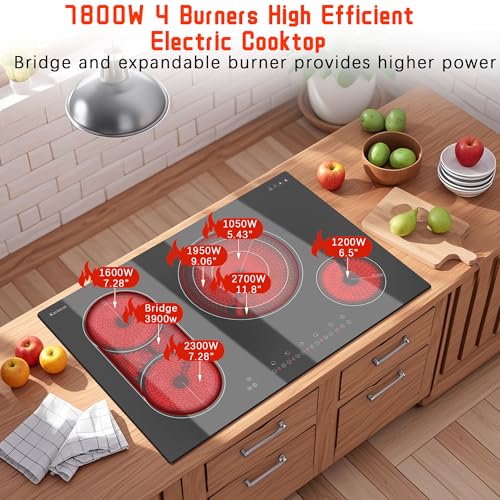 Karinear Electric Cooktop 30 Inch, 4 Burners Electric Stove Top, Drop-in - color: 30 inch 4 burner