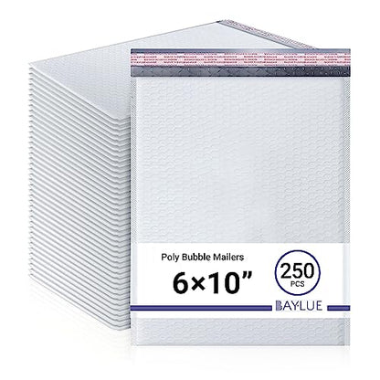 Bubble Mailers 6x10, Self Seal Poly Padded Envelopes #0, 250 Pack Bulk - color: White, size: 6"x10" / 250 Pack